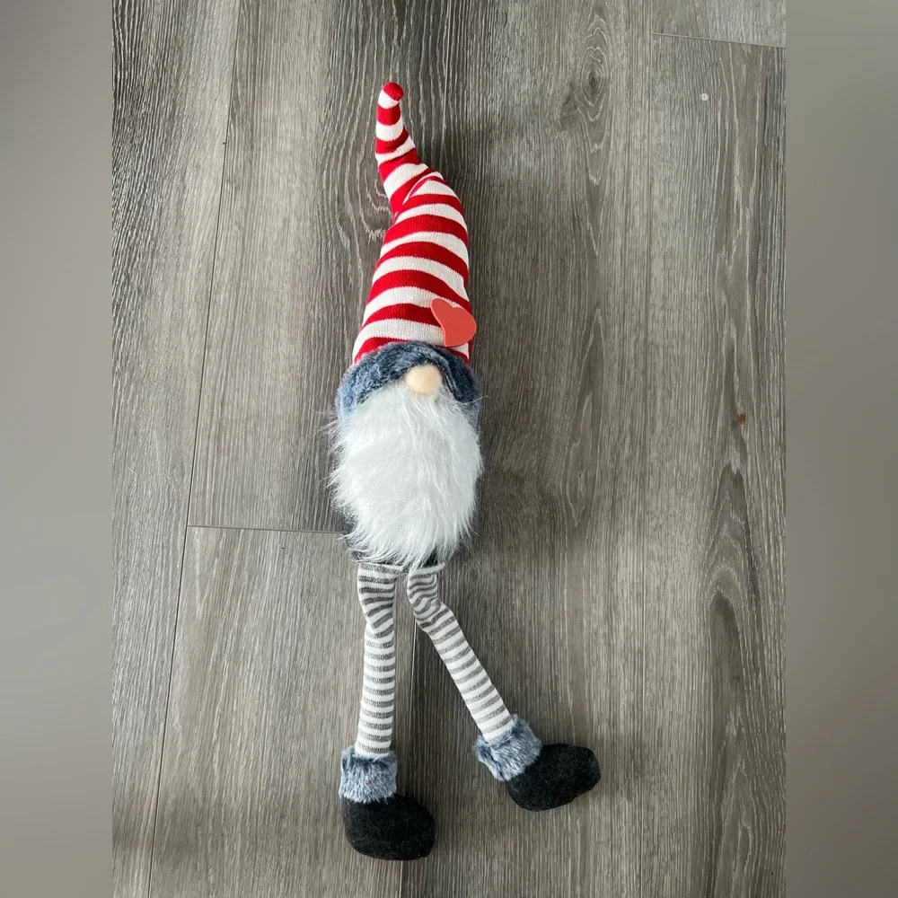 Red & White Striped Holiday Gnome Accent with Plush White Beard